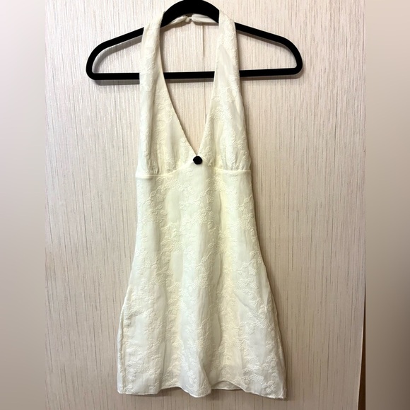 Y2K White Lace Halter Mini Dress Coquette Backless Crochet Summer Party Dress xs - Picture 1 of 9